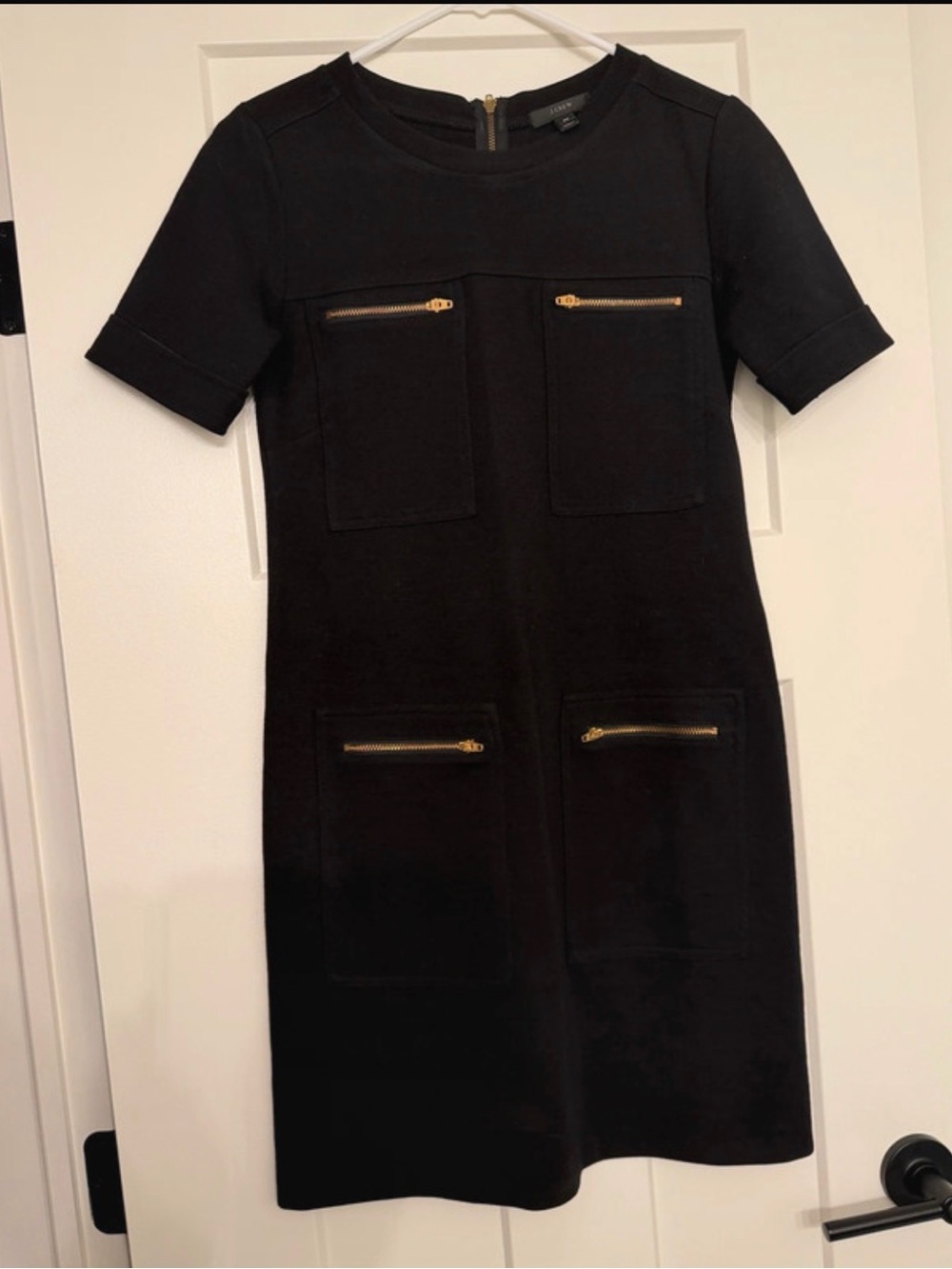 J. Crew Black Short-Sleeve Shift Dress with Gold Zippers